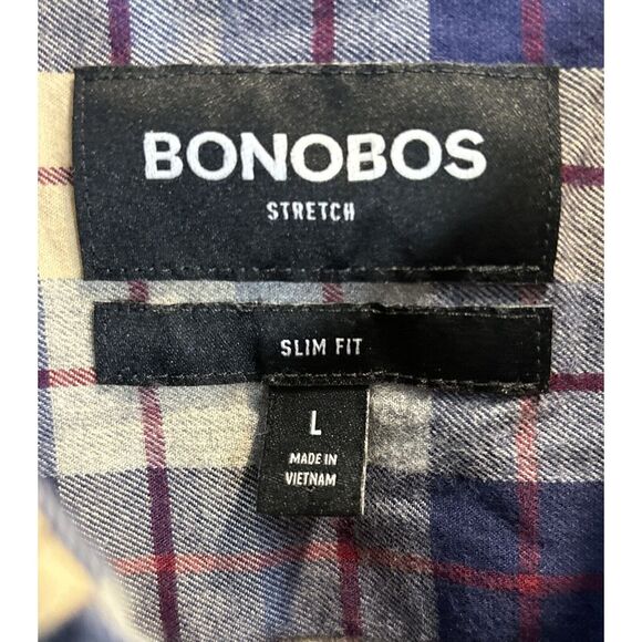 Bonobos Men's L Slim Fit‎ Stretch Flannel Shirt Plaid Long Sleeve Button Down - Picture 8 of 12